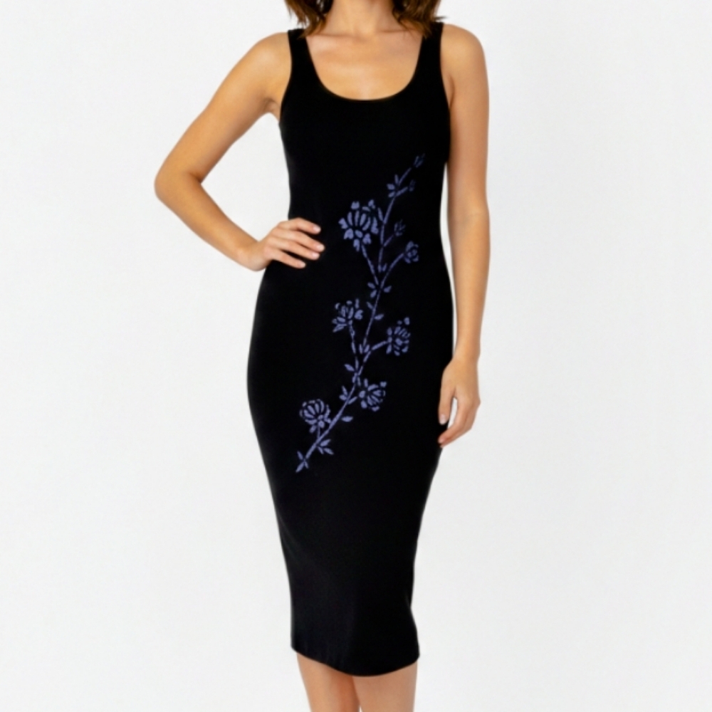 Vintage Goth 90S Y2K Velvet Floral Maxi Dress Black Blue Womens Sz 8